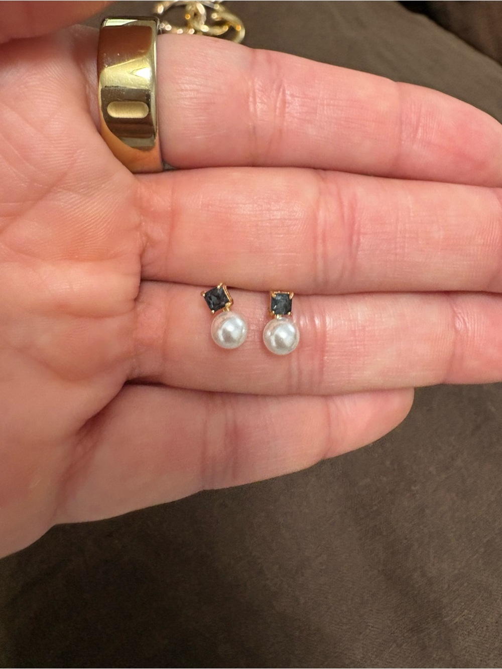 kate spade Gold-Tone Pearl Drop Earrings with Black Stones